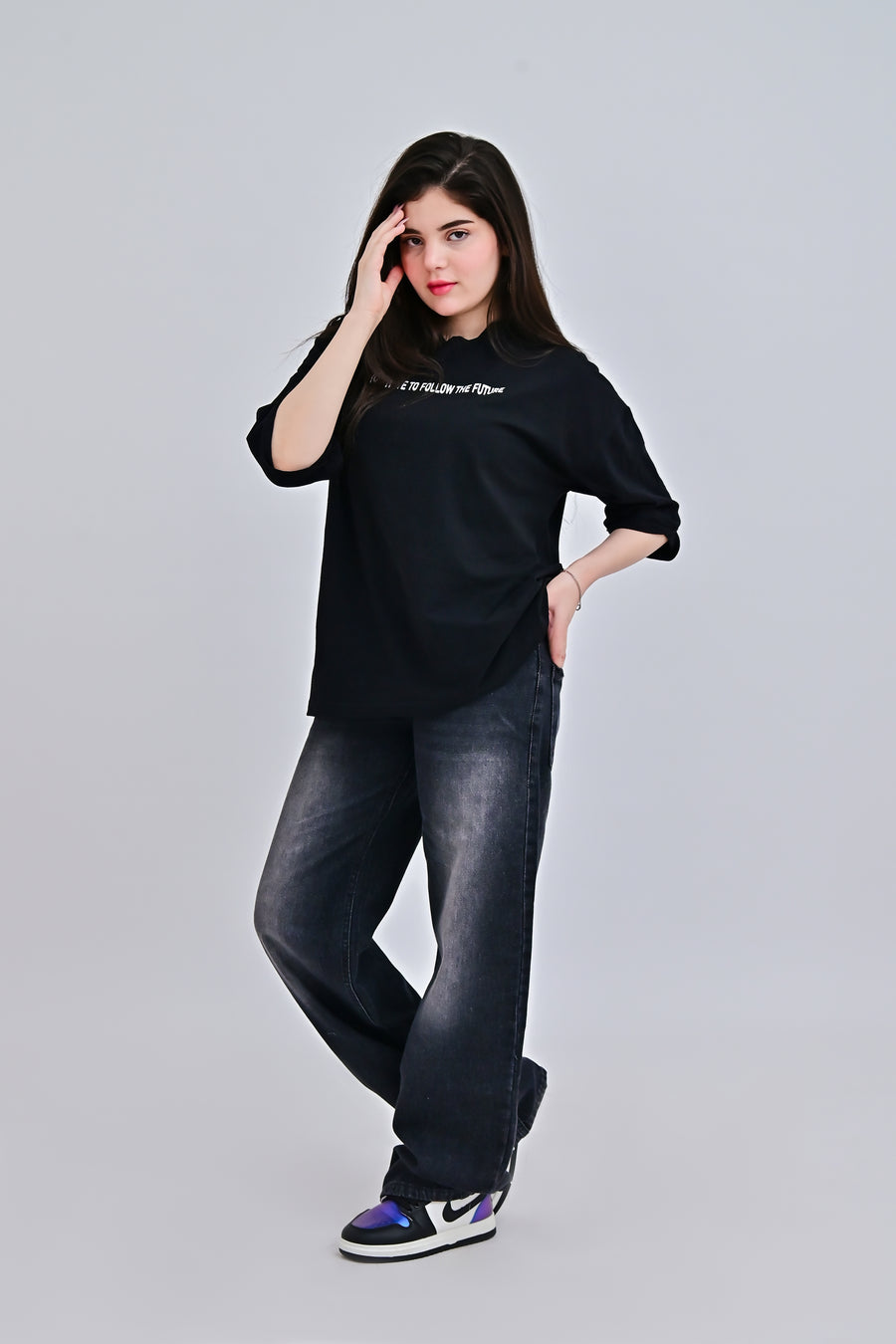 charcoal black Low Waist Straight leg
