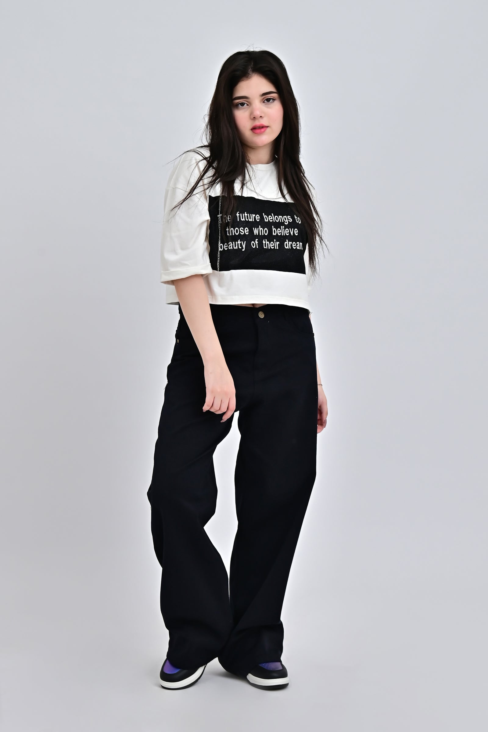 High waist wide leg black jeans