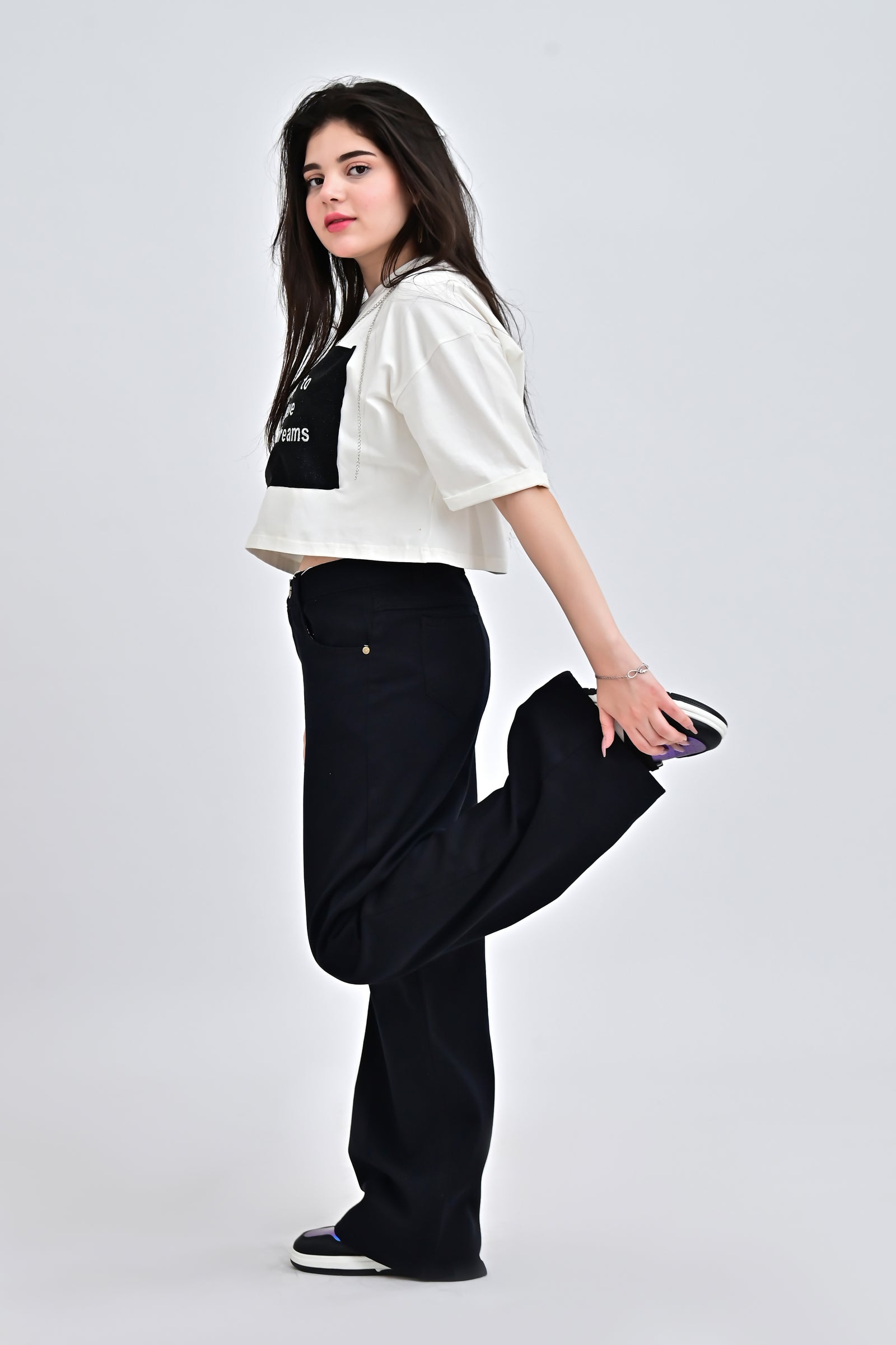 High waist wide leg black jeans